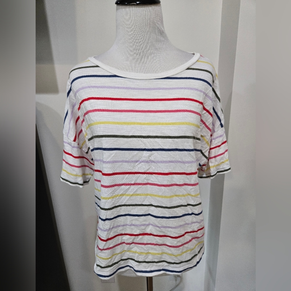 Banana Republic Cropped White Tee with Stripes